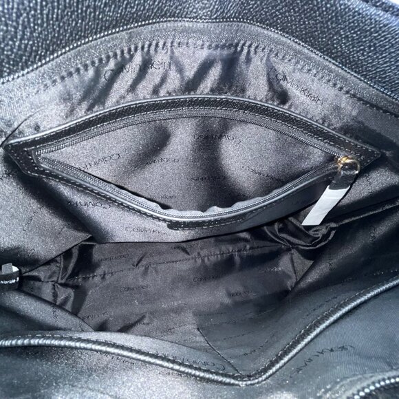 Calvin Klein Black Faux Leather With Gold Chain Detail & Dual Straps Tote Bag - Picture 13 of 14